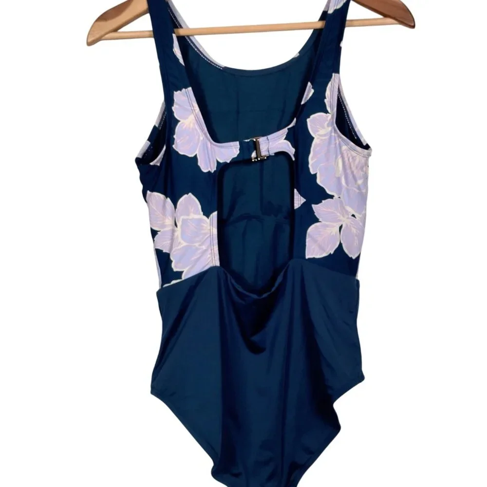 Catalina Swimwear Bathing Suit One Piece Medium Blue Purple Floral Tank Swim - Picture 2 of 16
